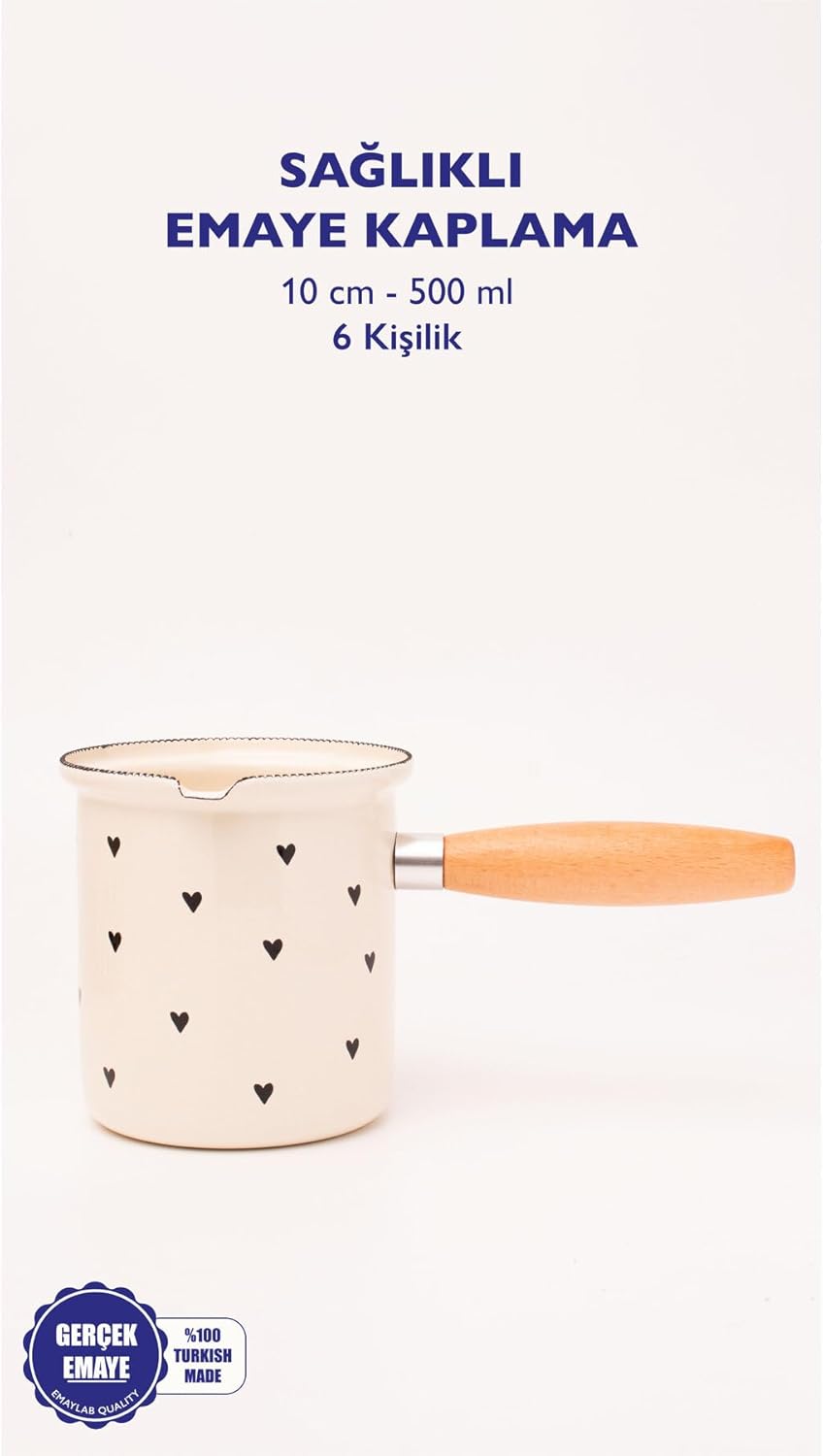 Black Cupid Emaye Ahşap Saplı Cezve (500Ml-6 Kişilik)