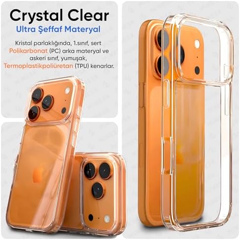 iPhone 17 PRO ile Uyumlu Crystal Clear (Ultra Şeffaf Silikon) Kılıf Arkası Sert Polikarbonat Kenarları Yumuşak TPU Darbe Emici iç Hava Yastığı Destekli Kapak (17 Pro) - Görsel 2