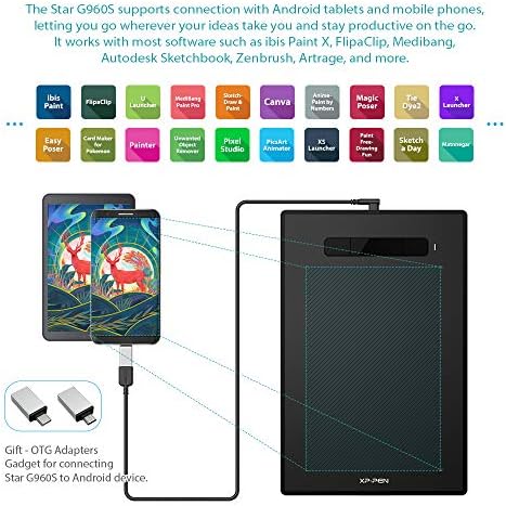 XP-PEN G960S Grafik Tablet 9x6 inç Kalem Tablet Çizim Tableti, Windows 10/8/7 ve Mac OS ve Android için Pilsiz Stylus ile