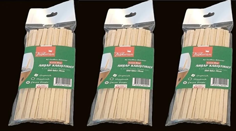 3'lü Paket Ahşap Çay ve Kahve Karıştırıcı (3 x 50 Adet) - Toplam 150 Adet Doğal Tahta Karıştırıcı Çubuk