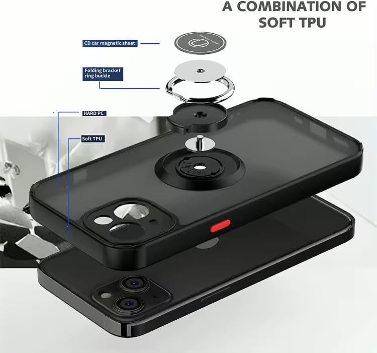 Alternative view of & AKSESUAR iPhone 15 Plus ile Uyumlu Arka Kısmı Mat Şeffaf Yapıya Sahip Manyetik Yüzük Stantlı Kenarları Silikon Tpu Malzemeden Üretilmiş Renkli Tuşlara Kamera Korumalı Transparan Kılıf