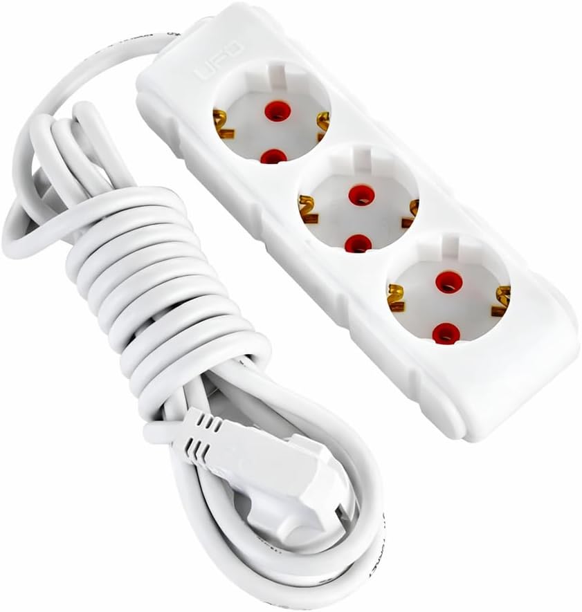 Alternative view of 3lü 5 Metre Kablolu Topraklı Grup Priz, 16A 250V, Üçlü Uzatma Kablosu Beyaz Renk