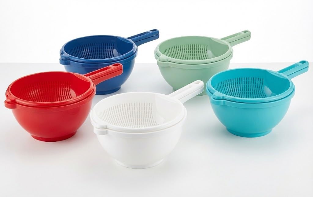 2 Katlı Saplı Plastik Süzgeç Alt Hazneli Makarna Süzgeci Meyve Sebze Yıkama Süzgeci Hazneli Pratik Mutfak Süzgeci (ASORTİ RENK)