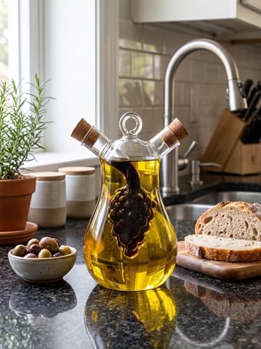 Alternative view of Çift Hazneli Borosilikat Cam Yağdanlık ve Sirkelik, Üzüm Figürlü, Damlatmaz, Mantar Tıpalı, 300 ml + 50 ml
