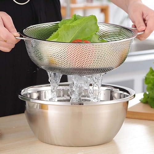 Paslanmaz Çelik 22cm Çift Kulplu Sepet Süzgeç, Salata Süzgeci Meyve Süzgeci, Makarna Süzgec - Paslanmaz Çelik Çift Kulplu 22cm Sepet - Görsel 3