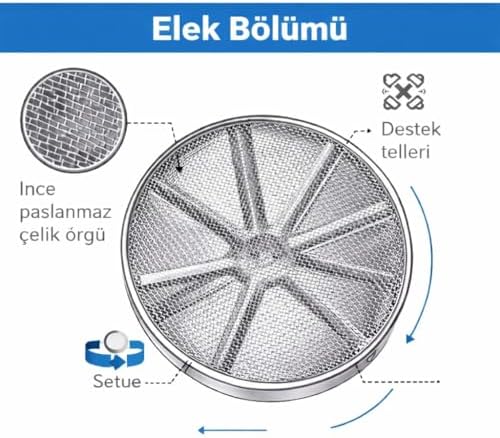Paslanmaz Çelik Un ve Pudra Şekeri Eleği – Tek Elle Kullanılan Otomatik Elek, 3 Fincan Kapasiteli Flour Sifter, İnce Eleme için Dayanıklı Mutfak Aleti, Kek, Kurabiye ve Pasta Yapımı İçin