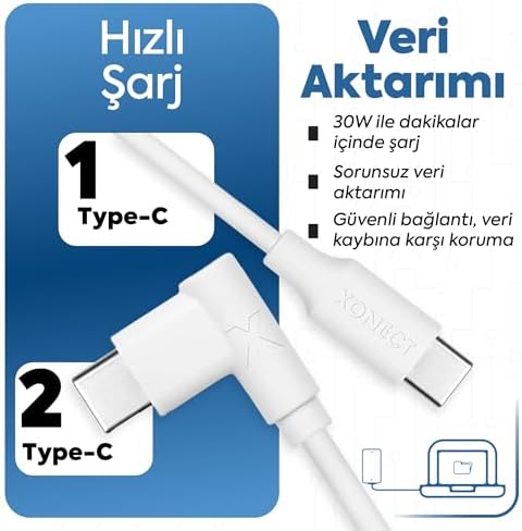 Type-C to Type-C ile Uyumlu iPhone ve ile Uyumlu Hızlı Şarj ve Data Kablosu 40 cm L Tipi Gaming Hasır Örgülü (Kırmızı) - Görsel 3