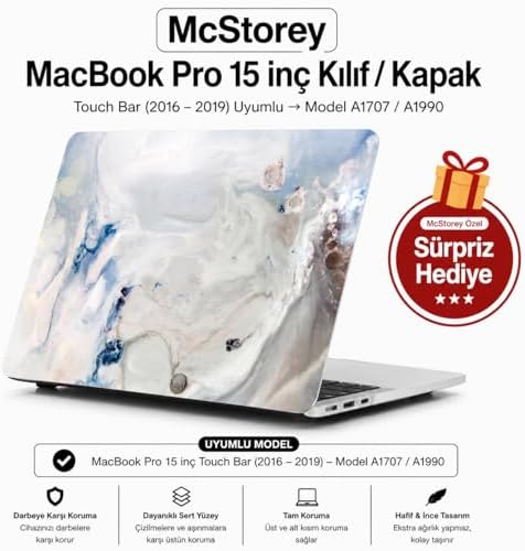 MacBook Pro 15 Mermer Desenli Kılıf A1707 A1990 Uyumlu Baskılı Sert Kılıf İnce Hafif Koruyucu Kapak R-39