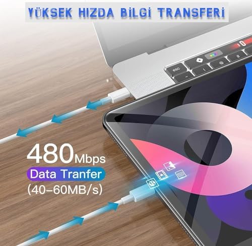 Type C to Type C Hızlı Şarj ve Data Transfer Özellikli Şarj Kablosu, 60 W Çift Taraflı USB C Kablo, Yüksek Kaliteli Malzeme 1 Metre/Beyaz