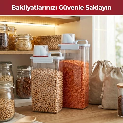 Pikas 2'li Büyük Boy Saklama Kabı – Ölçekli Kapak, Sızdırmaz Erzak Bakliyat ve Deterjan İçin Çok Amaçlı Set - Görsel 3