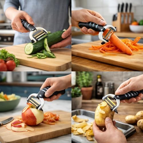 Profesyonel Paslanmaz Çelik Sebze Meyve Soyucu Ergonomik Tutma Saplı Kaymaz Kabuk Soyacağı Patates Havuç Elma Salatalık Kabak İçin Çok Amaçlı Dayanıklı Keskin Mutfak Soyma Aparatı - Görsel 3