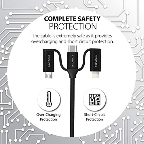 Promate Şarj Kablosu 6 sı 1 aradaÇoklu Uçlu Universal Lightning USB Type-C Micro USB/PROMATE PENTAPOWER.BLACK - Görsel 3