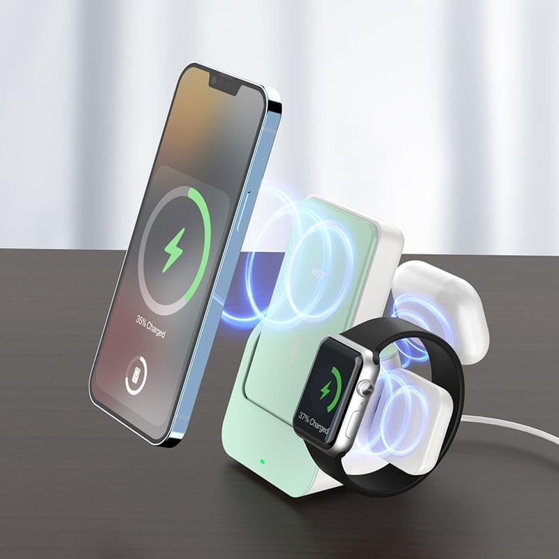 KABLOSUZ POWER BANK MagSafe Uyumlu BÜYÜK GÜÇ KAYNAĞI ŞARJ SETİ 10000 mah STAND OLABİLİR CEP TELEFONU TABLET SAAT KULAKLIK MAC ŞARJ EDEBİLİR powerbank PORTATİF SÖKÜLÜP TEK KULLANILABİLİR (ZÜMRÜT YEŞİL)