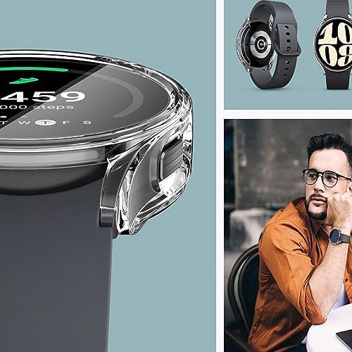 Galaxy Watch 6 ile Uyumlu 44mm Tam Kapatan Çerceve 44mm Önü Kapalı Tasarım Silikon Kılıf Çerçeve Darbe ve çiziklere Karşı Koruma (Siyah) - Görsel 3