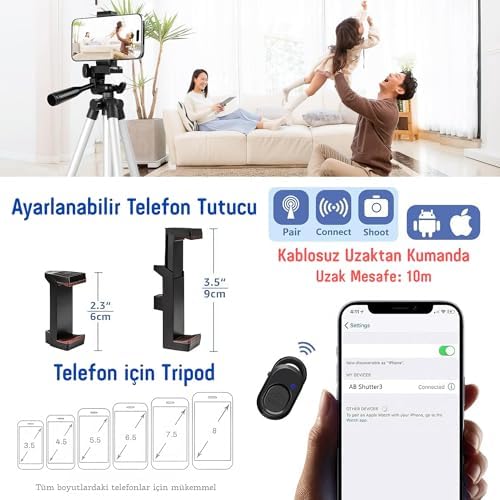 Infomax Telefon Tripodu – 33-110cm Katlanabilir Tripod Telefon Tutucu, 360° Döner Başlık, Bluetooth Kumandalı Selfie Çubuğu, iOS/Android Uyumlu, Kamera ve GoPro ile Kullanılabilir