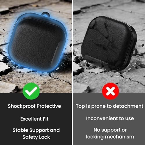 Alternative view of [Leather-Texture]  Galaxy Buds4 Pro/Buds 4 için Kılıf [Fonksiyonel Stant/Güvenlik Kilidi Tasarımlı] Galaxy Buds4 Kulaklık Kılıfı Deri Görünümlü  Buds 4 Pro Kılıf (Siyah)