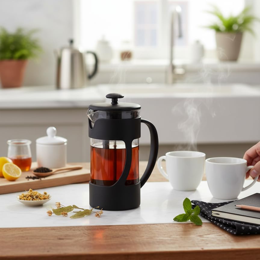 Alternative view of 350 ml French Press Filtre Kahve ve Bitki Çayı Demleme Kupası | Metal Filtreli, Isıya Dayanıklı, Portatif Siyah Demlik| İÇ HAZNE SERT KRİSTAL MİKADANDIR CAM DEĞİLDİR