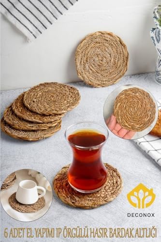 6 Adet El Yapımı Yuvarlak Hasır Bardak Altlığı - Fincan, Çay ve Kupa Altlığı - 10cm - Görsel 3