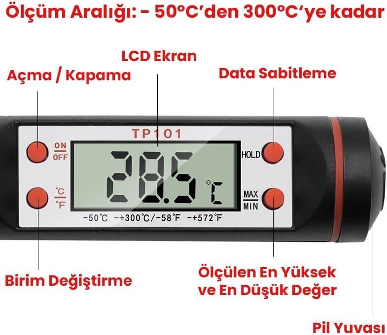 Mutfak Termometresi Dijital Termometre Gıda Termometresi 300 C Ölçüm (KALİTELİ) ÖZEL KUTULU - Görsel 3