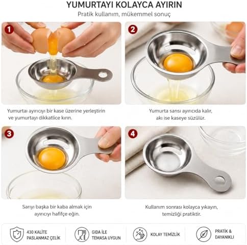 JL Missuzi Home Collection Paslanmaz Çelik Yumurta Sarısı Ayırıcı, 430 Kalite, Gıda ile Temasa Uygun, Kolay Temizlik - Görsel 3