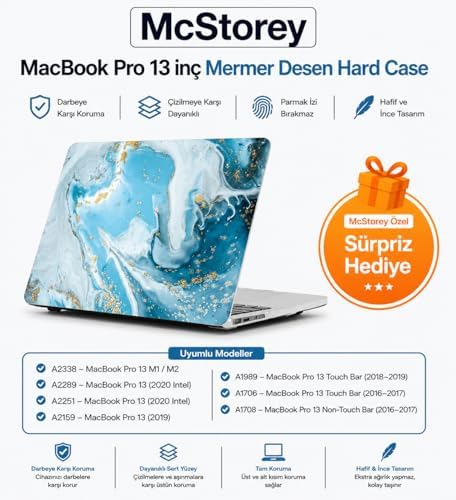 MacBook Pro 13 Mermer Desenli Kılıf A1706 A1708 A1989 A2159 A2251 A2289 A2338 M1 M2 Uyumlu İnce Hafif Sert Kapak Koruyucu Kılıf R-847
