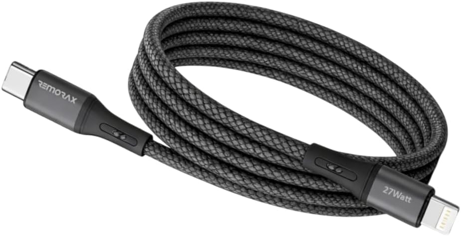 Type C-Lightning ÖRGÜLÜ Şarj Kablosu, 27Watt PD Hızlı Şarj, Siyah, 1Metre, REMORAX (1Ad x 1Metre Siyah) - Görsel 3