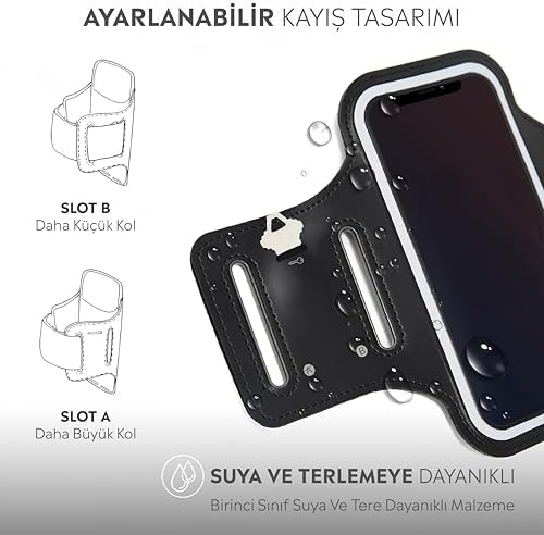 iPhone Xiaomi ile uyumlu Universal 6,9" inç e Kadar Uyumlu Anahtar Koyma Bölmeli Spor Koşu Yürüyüş için Kol Bandı Siyah - Görsel 3