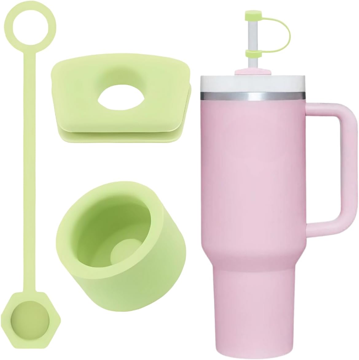 Alternative view of 1 Set (3 Parça) Silikon Sızdırmaz Kapak Seti –   30/40 Oz ile Uyumlu – Dökülmeye Dayanıklı Tıpa ve Pipet Ucu – Yeşil Renk