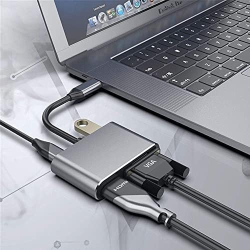 Type-C Hdmi Vga Usb 3.0 Type 4in1 Video Dönüştürücü Veri Aktarıcı Usb Adaptör Notebook ve Macbook ile Uyumlu Gri TC-26 - Görsel 2