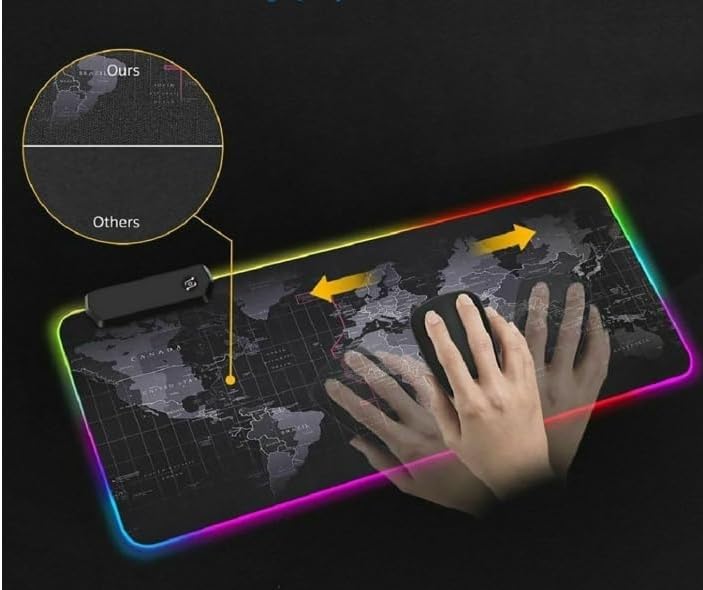 Büyük Boy XXL 80x30 cm PC Kısayol Kodlar Desenli RGB LED Işıklı Gaming Gamer Oyuncu Mouse Pad Kauçuk Malzeme Kaymaz Taban (Dünya Desenli) - Görsel 3
