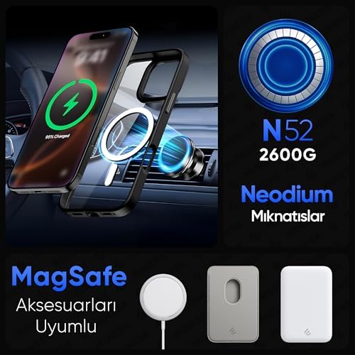 Alternative view of iPhone 16 Pro Max için SUPER-CRYSTAL Magsafe ile Uyumlu Kılıf Arkası Kristal Berraklığında Cam Görünüm Kenarları Darbe Emici Silikon Hybrid Kılıf (Siyah, 16 Pro Max)
