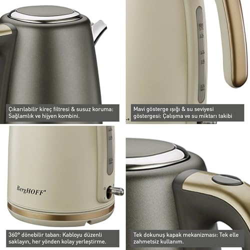 Alternative view of Gem Pearl 1, 7 L Su Isıtıcı – 2200 W Paslanmaz Çelik Gövde | Vanilya Krem Gold