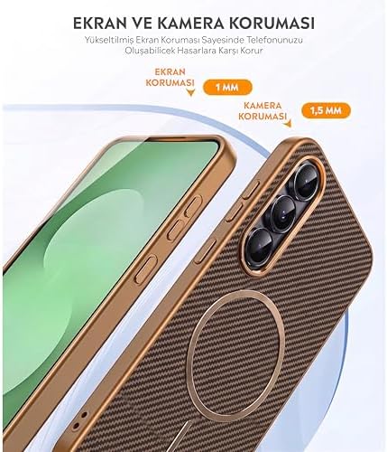 Karbon Fiber Desenli Manyetik Telefon Kılıfı Şık Tasarım Darbe Emici Kamera Korumalı (Çöl Titanyum, A51)