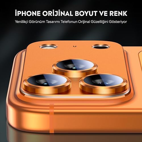 iPhone Uyumlu Full Kamera Lens Koruyucu Darbe Dayanıklı Temperli Cam Tam Koruyucu Kamera Lens Cam Film Çizilme Önleyici (Turuncu, iPhone 17 Pro) - Görsel 3