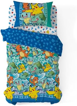 Pokémon, İlk Başlangıçlar" Çanta İçinde İkiz Yatak Seti, 162,6 x 218,4 cm, Çok Renkli