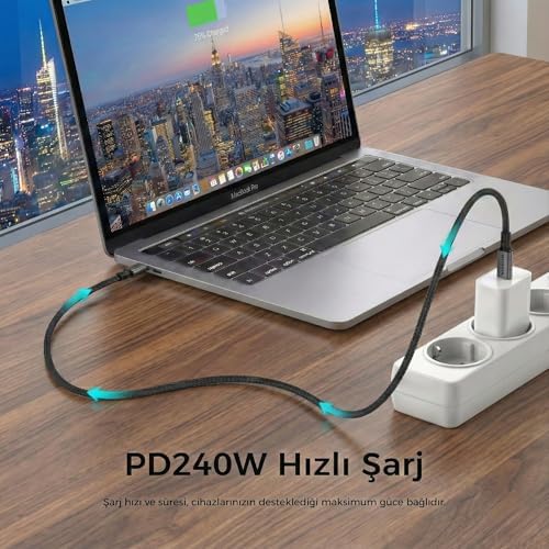 USB 4.0 40GBPS USB C Veri Kablosu, 240W USB C Şarj Kablosu, 8K@60hz 4K@240Hz 2K@360Hz Thunderbolt 4 Görüntü Kablosu, MacBook, Monitör, Docking İstasyonu, iPhone ile Uyumlu - 1.8 Metre