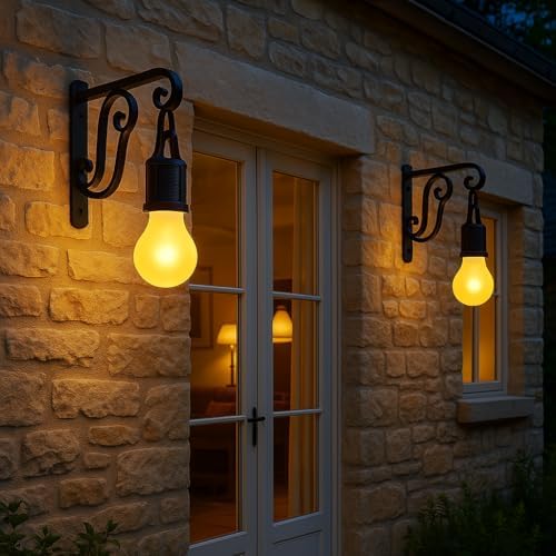 Güneş Enerjili Dış Mekan Duvar Lambası, USB Type-C Şarjlı, 3 Işık Modlu, Su Geçirmez LED Solar Bahçe Lambası, Ferforje Askılı Balkon Veranda Garaj Kapı Önü Aydınlatma, 2’li Set