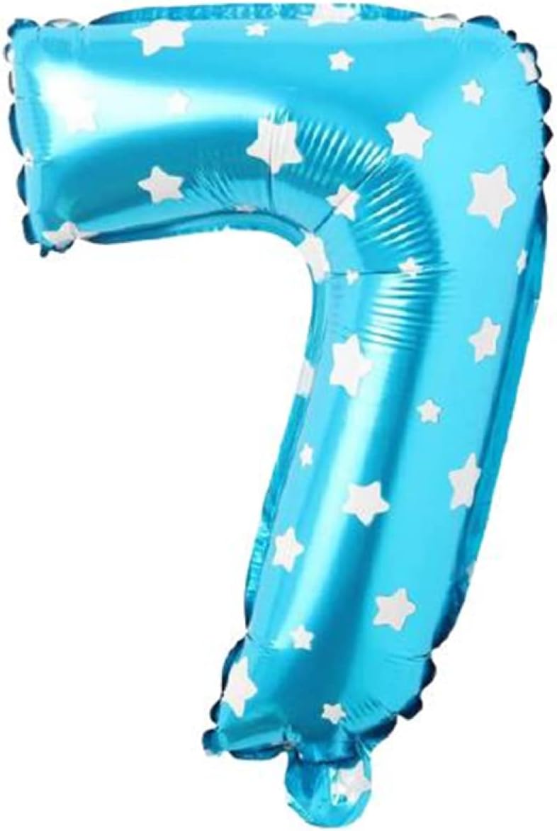 7 Rakamlı 16 İnç Mavi Yıldızlı Folyo Balon 36 CM (Mavi)