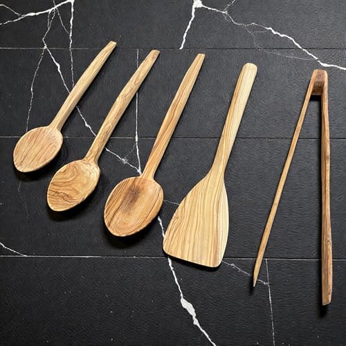 Alternative view of El Yapımı Doğal Zeytin Ağacı 5 Parça Mutfak Seti - Sağlıklı Pişirme ve Servis Gereçleri (3 Boy Kaşık, Spatula ve Servis Maşası)
