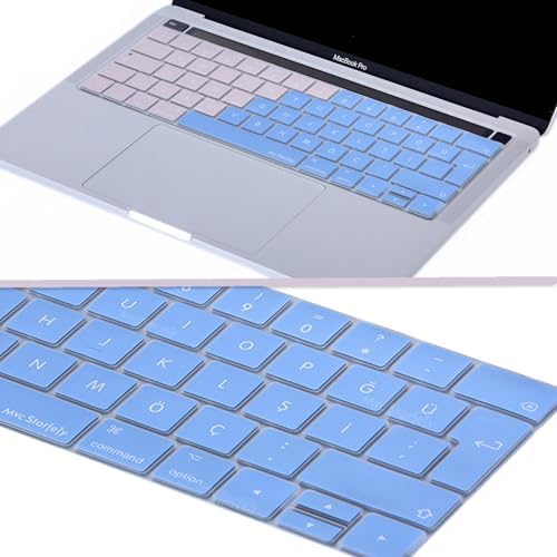 Alternative view of Türkçe Q Keyboard Cover MacBook Pro Touch Bar 13 15 Uyumlu A1706 A1989 A2159 A1707 A1990 | UK ISO Ters L Enter Silikon Klavye Koruyucu Pembe Mavi
