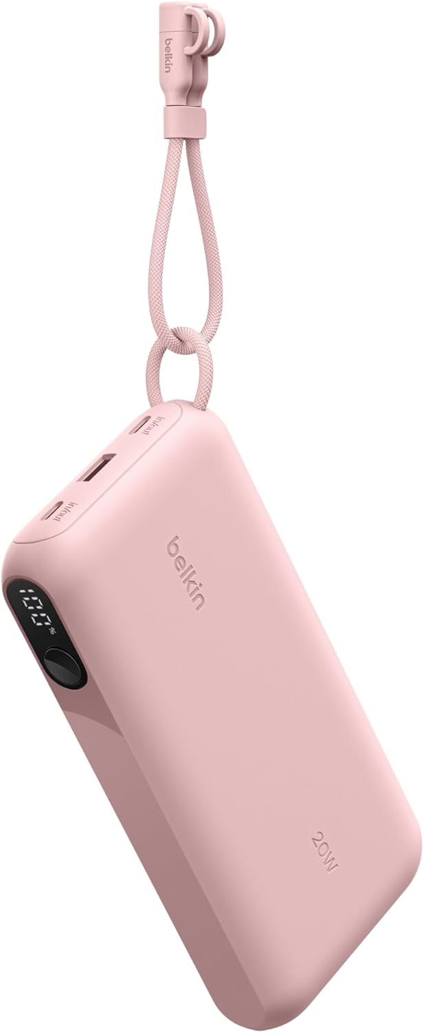 Taşınabilir Şarj Cihazı, 20.000 mAh USB-C Powerbank, 2 USB-C ve 1 USB-A Port, Dijital Pil Göstergesi, iPhone 16 Serisi, Galaxy S25, Pixel 9, iPad ve Dahası için 20 W Şarj, Pembe - Görsel 3