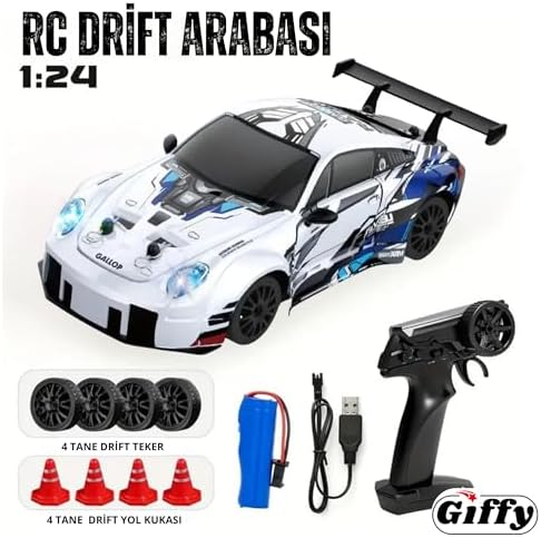 Alternative view of Oyuncak Uzaktan Kumandalı RC Drift Arabası, Şarjlı, Işıklı, Full Fonksiyon,Drift Atabilen Araba 4 Adet Kuka 4 Adet Drift Tekeri 2.4 GHz Kumanda Drift Arabası Model (Mavi)