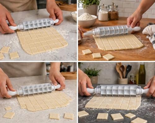 Kare Mantı Kesme Aparatı Hamur Kesici Merdane Çoklu 7 Bıçaklı Hamur Bölücü Mantı Ravioli Erişte Kesici Mutfak Hamur Şekillendirici Pratik Kesim Aracı Dayanıklı Plastik Ergonomik Saplı - Görsel 3