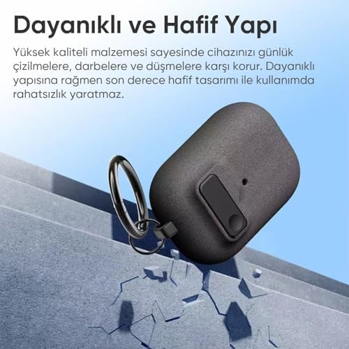 Airpods 4 ile Uyumlu Fabric Serisi Özel Kilitli Tasarım ve Kumaş Yüzeyli Kılıf Darbelere Karşı Koruyucu Kapak (Gri, Airpods 4)