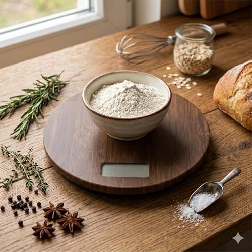 Alternative view of Doğal Akasya Ahşap Dijital Mutfak Terazisi, 5 KG Kapasiteli Hassas Yemek ve Kahve Tartısı, Minimalist Tasarım (Yuvarlak)