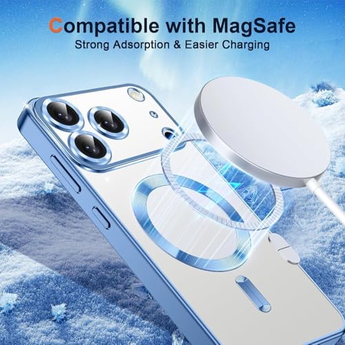 iPhone 17 Pro Şeffaf Manyetik Kılıf (MagSafe Uyumlu) + 2 Temperli Cam – Anti-Sarı, Darbeye Dayanıklı (Sierra Mavi)