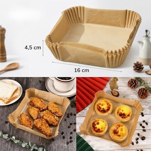 Kare Airfryer Pişirme Kağıdı, Yağ Geçirmez ve Yapışmaz Tek Kullanımlık, Yüksek Isıya Dayanıklı, Hava Fritözü ile Uyumlu, Pratik ve Hijyenik Mutfak Yardımcı Pişirme Kağıdı Seti, 50 Adet