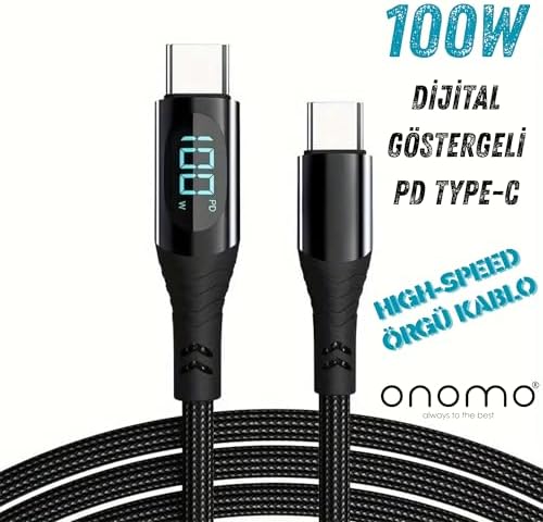 Alternative view of 100W Type-C Dijital Göstergeli Şarj ve Veri Kablosu, Örgülü, 1.2 Metre, Siyah