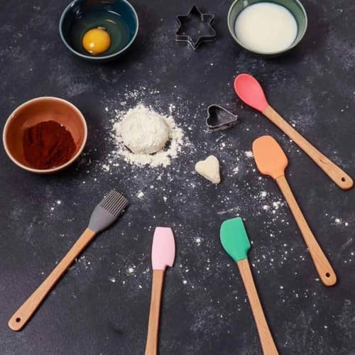 Alternative view of Silikon Spatula ve Fırça Seti, 5 Parça, Karışık Renkli, Bambu Saplı