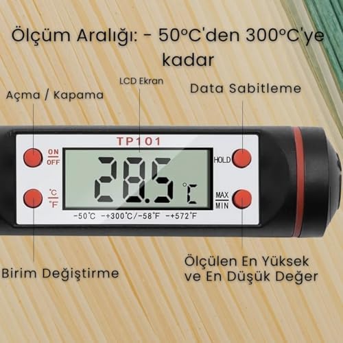 Mutfak Tipi Dijital Yemek Termometresi | LCD Ekranlı ve Koruma Kılıflı | Et Pişirme Derecesi ve Sıvı Sıcaklık Ölçer | Hassas Sensörlü-Tüm Yemekler İçin Uygun - Görsel 3
